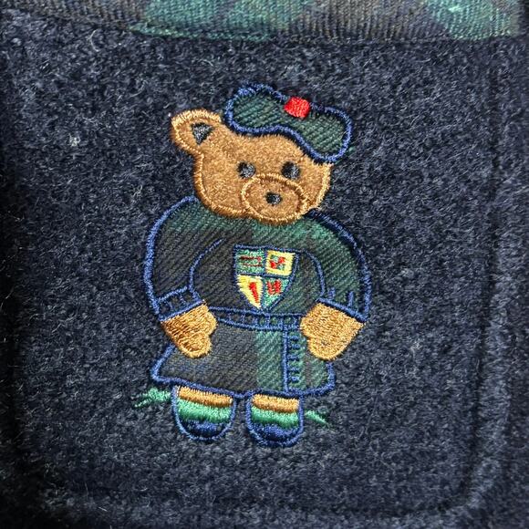 Vtg Robin Sinkler Wool Cardigan Sweater Size Small Navy Bear Applique Button Up - Picture 2 of 6